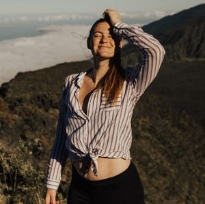 Ci Sono Cotton Striped Button-down Top